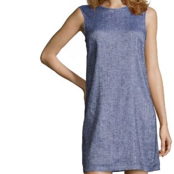 THEORY Women’s Narlica Linen Blend Blue Chambray Shift Dress size 4 - Picture 2 of 6